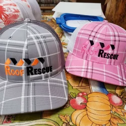 pink and grey plaid hats